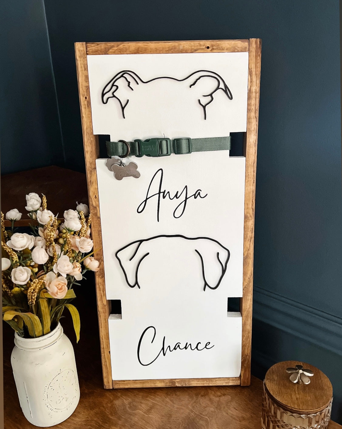Custom Two Dog Ear Outline Sign With Collar Holder