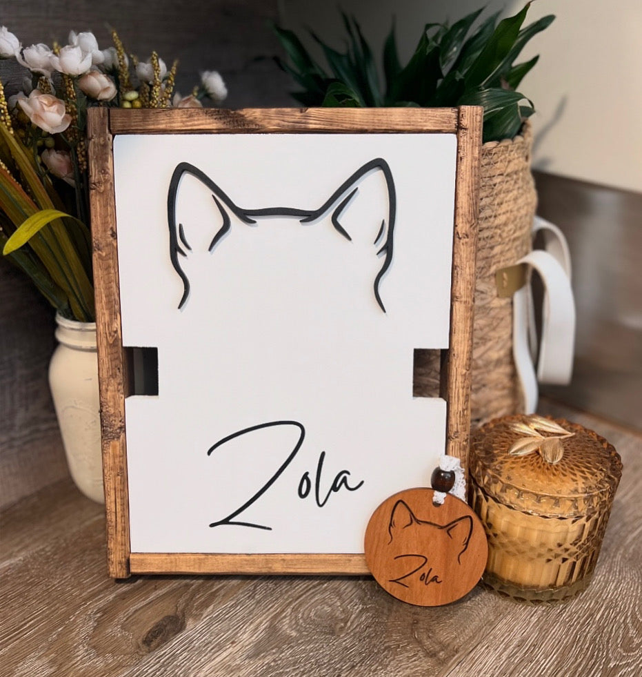 Custom Dog Ear Silhouette - Pet Line Art With Collar Holder