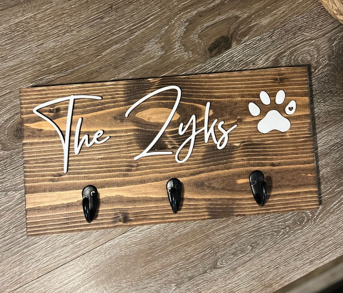 Custom Entryway Key and Leash Organizer with Family Last Name