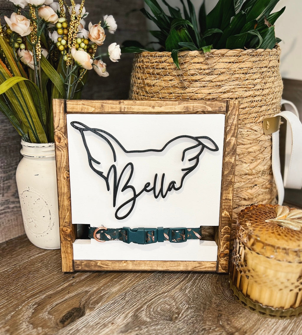 Modern Pet Art - Custom Dog Ear Outline Sign With Collar Holder