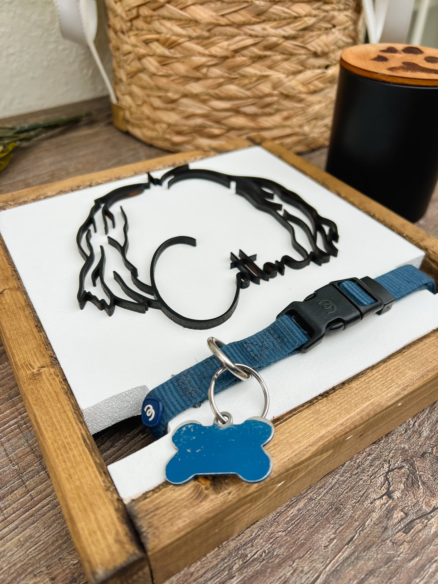 Modern Pet Art - Custom Dog Ear Outline Sign With Collar Holder