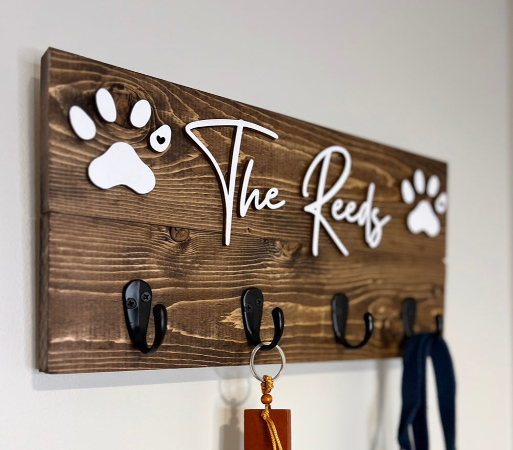 Custom Entryway Key and Leash Organizer with Family Last Name