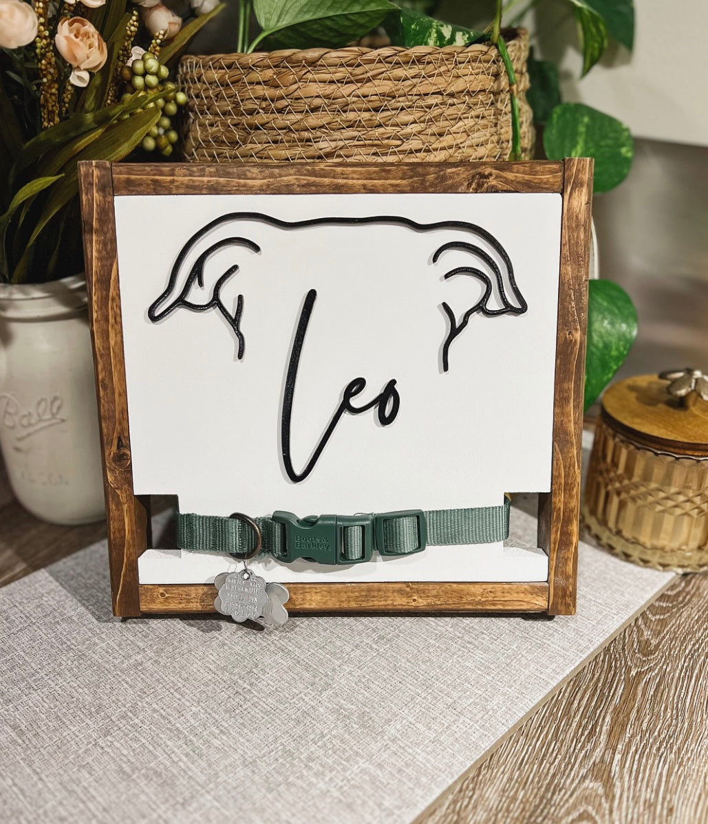 Modern Pet Art - Custom Dog Ear Outline Sign With Collar Holder