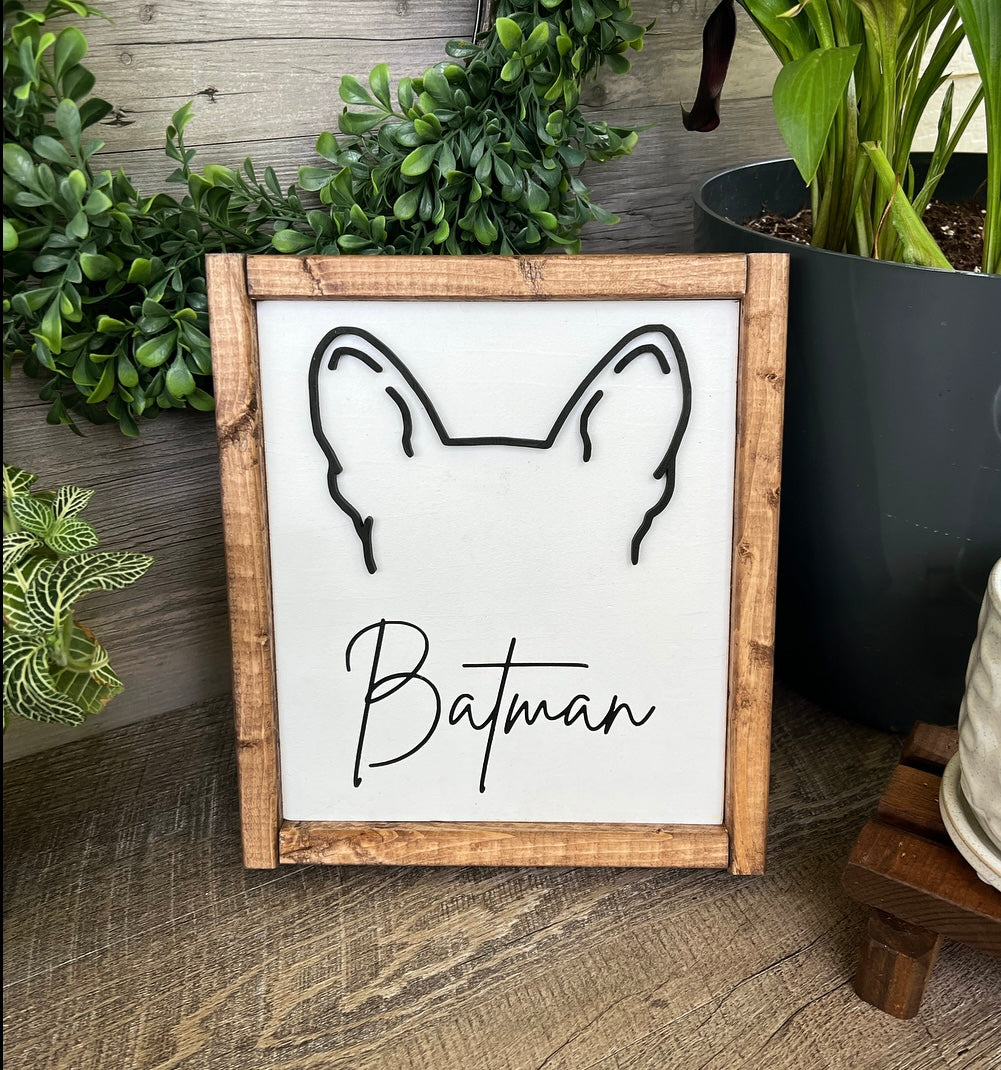 Custom Dog Ear Outline Sign - Modern Pet Line Art