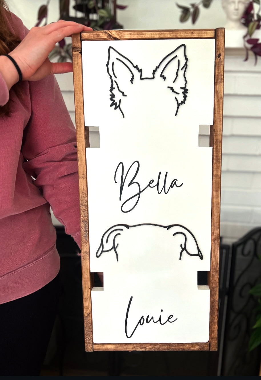 Custom Two Dog Ear Outline Sign With Collar Holder