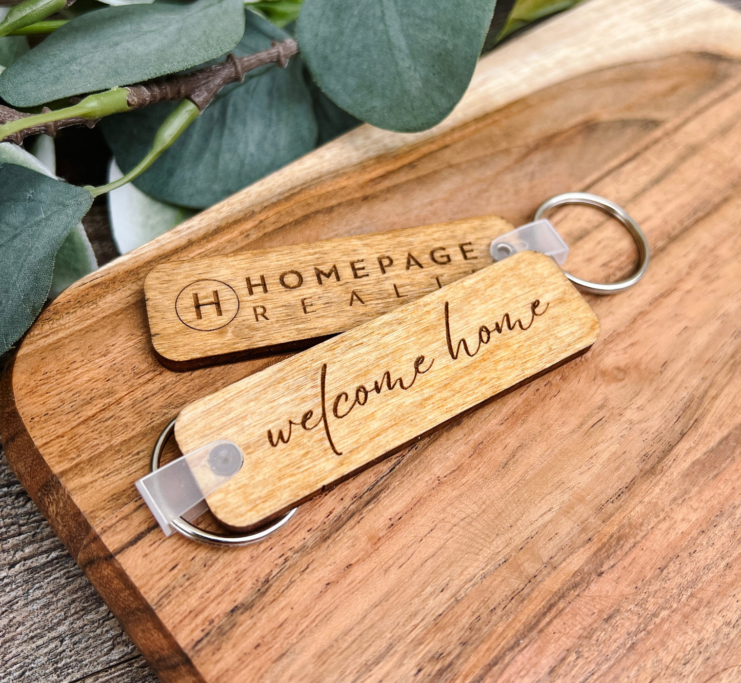 Engraved "Welcome Home" Realtor Keychain With Logo