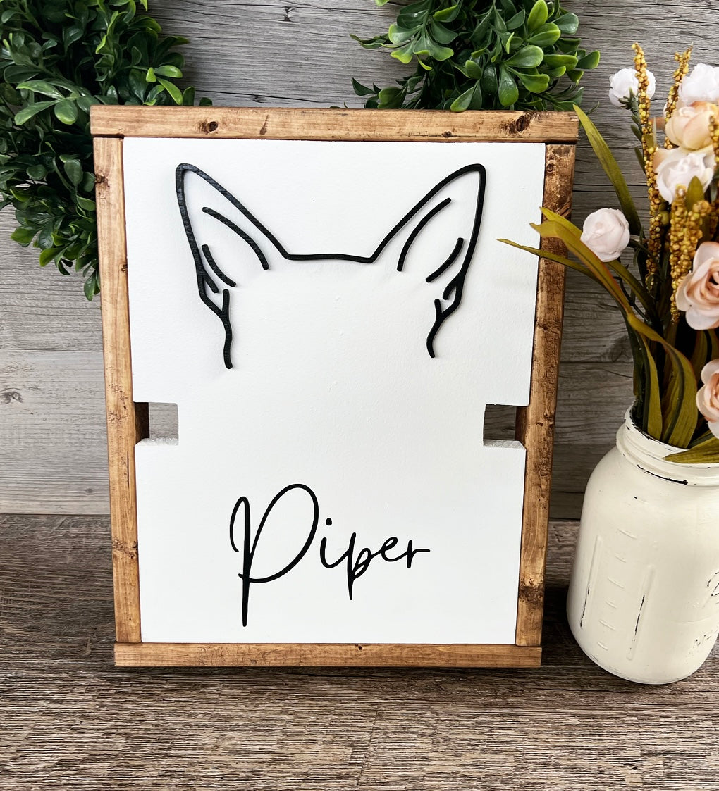 Custom Dog Ear Silhouette - Pet Line Art With Collar Holder