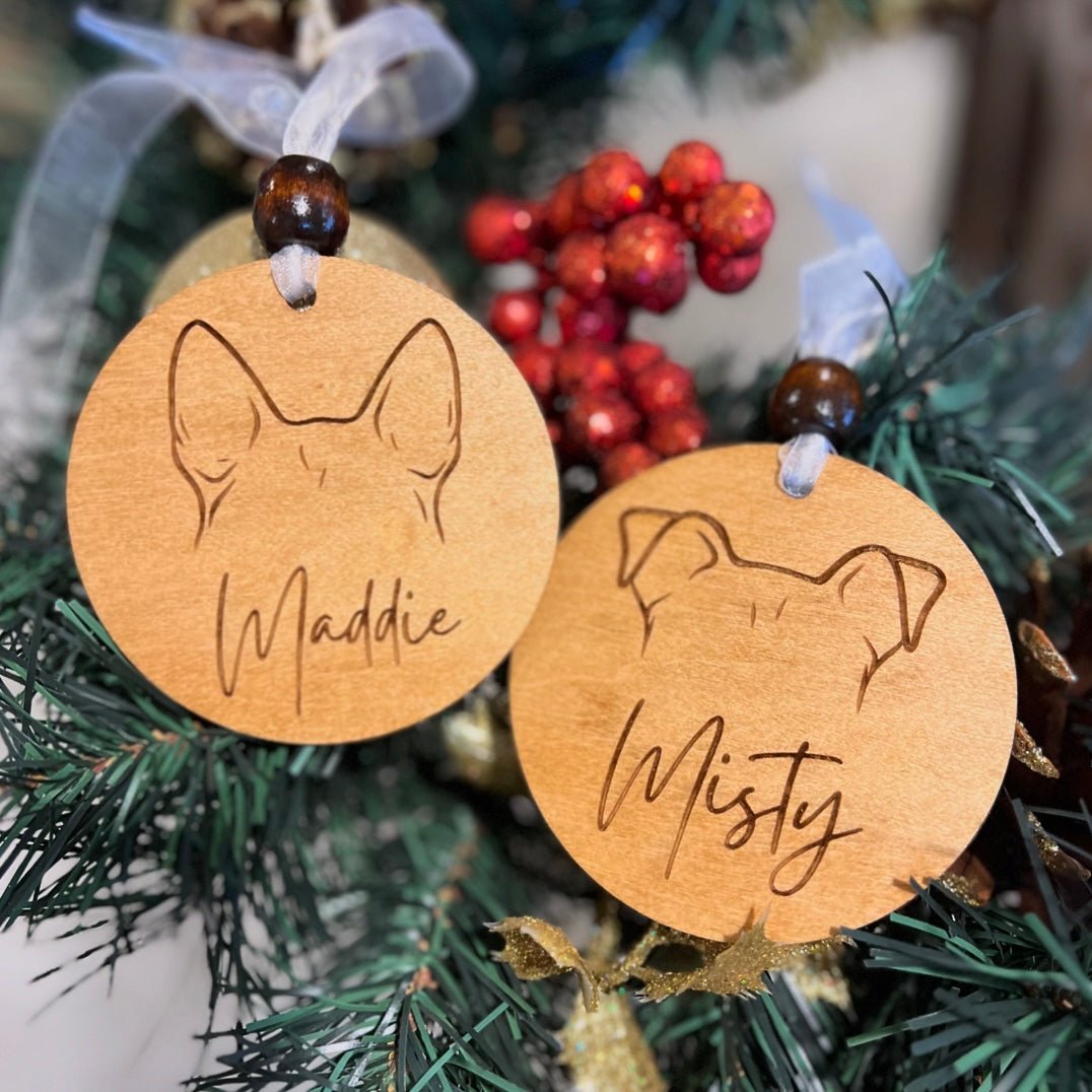 Custom Dog Ear Silhouette - Pet Line Art With Collar Holder