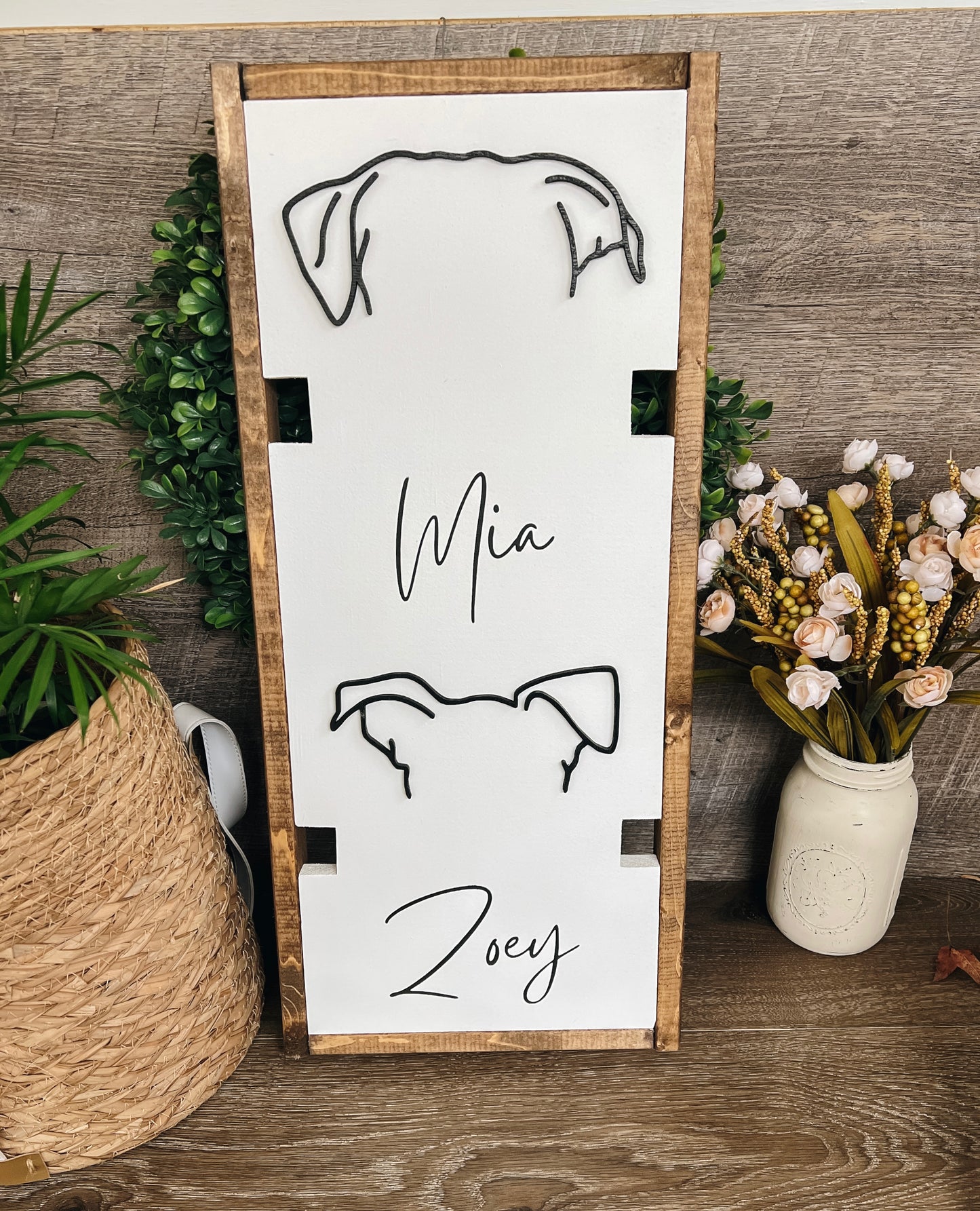 Custom Two Dog Ear Outline Sign With Collar Holder