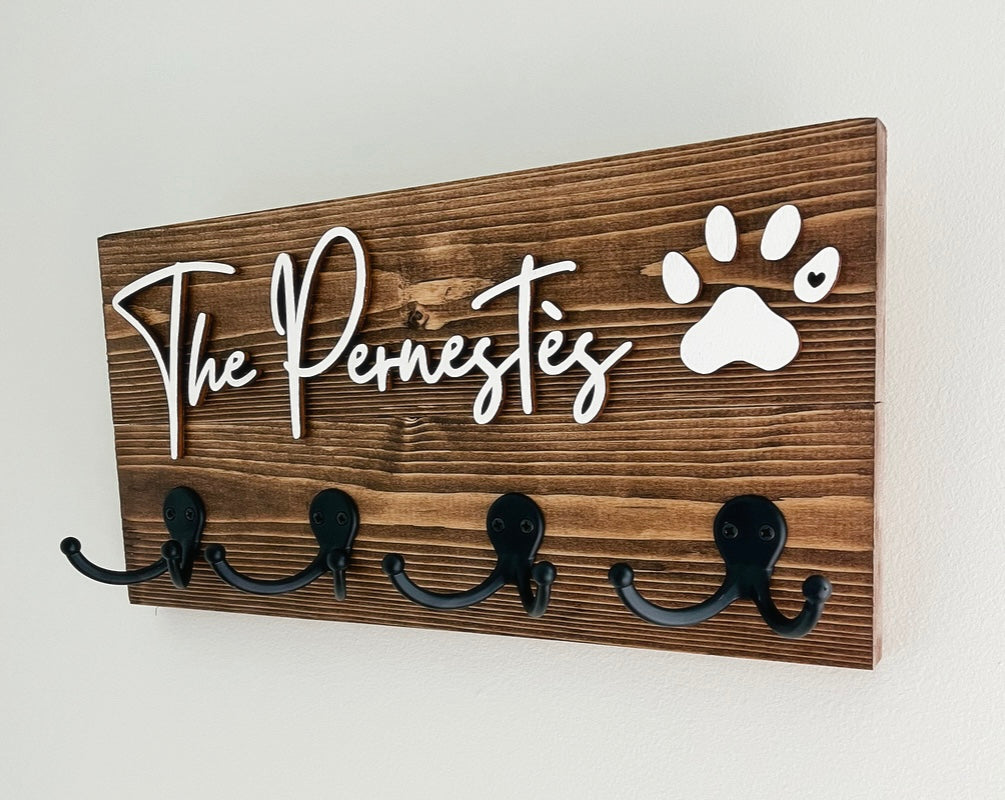 Custom Entryway Key and Leash Organizer with Family Last Name