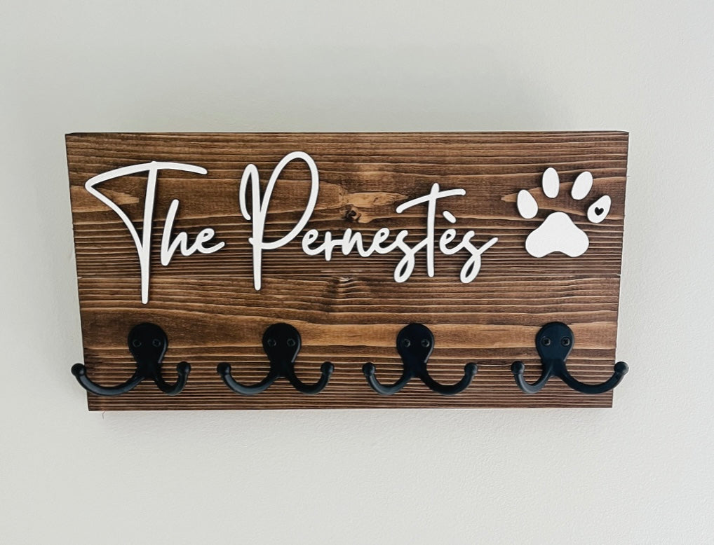 Custom Entryway Key and Leash Organizer with Family Last Name
