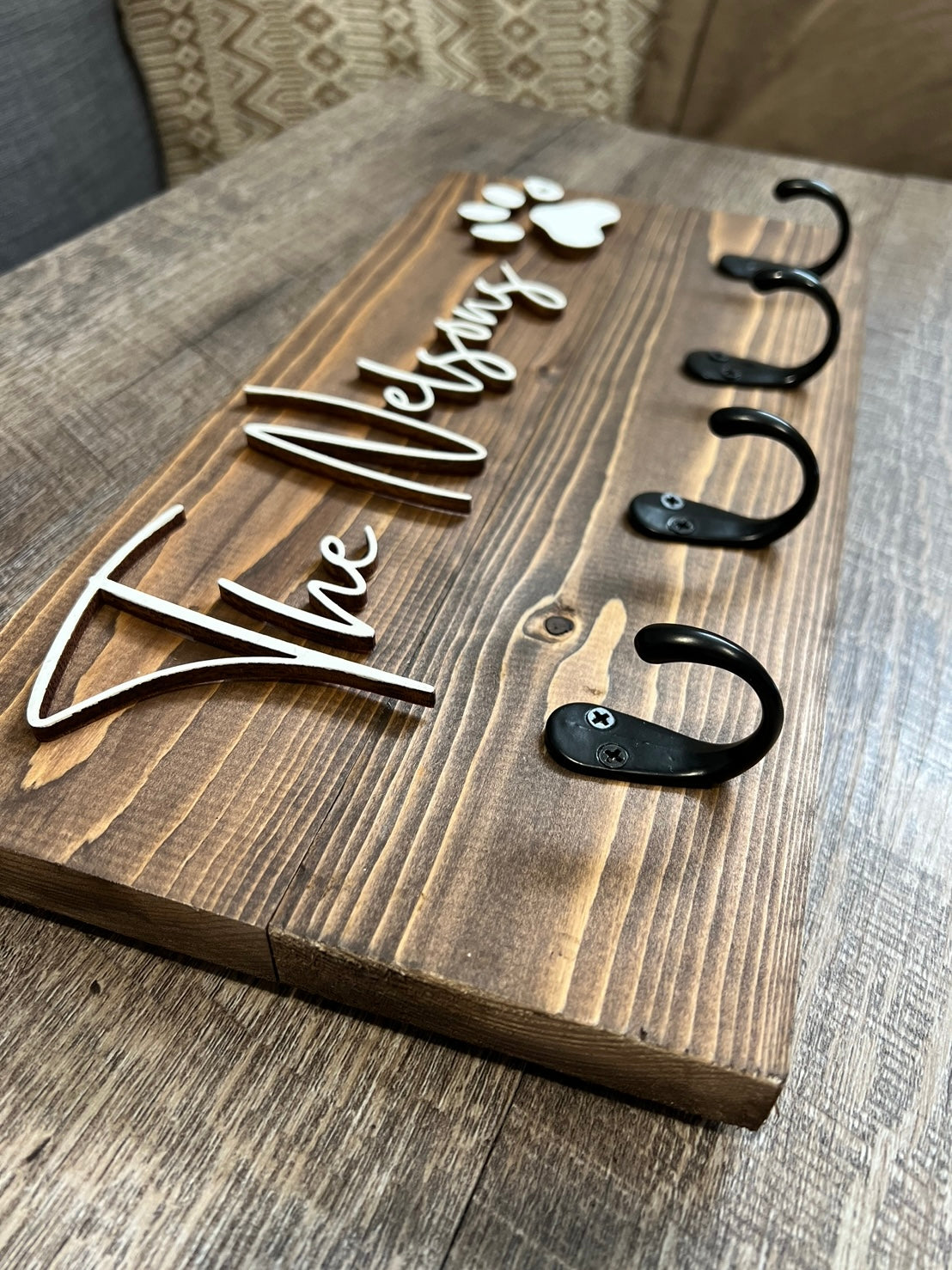 Custom Entryway Key and Leash Organizer with Family Last Name