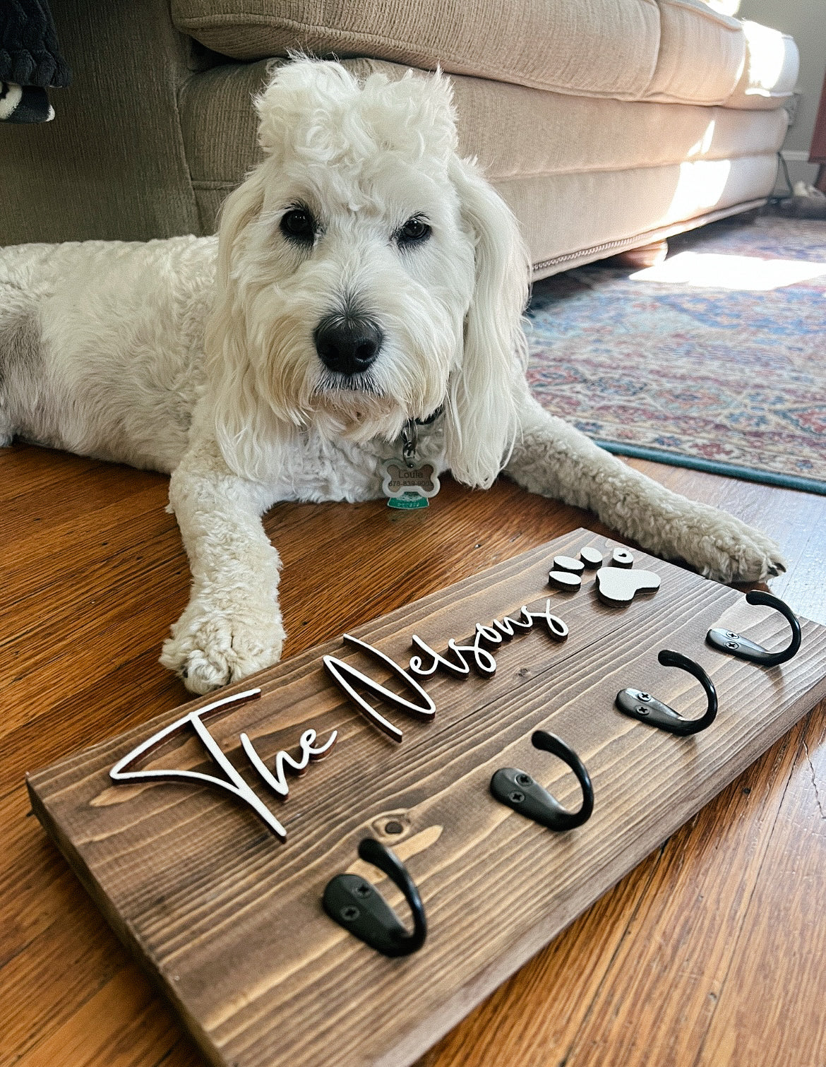 Custom Entryway Key and Leash Organizer with Family Last Name