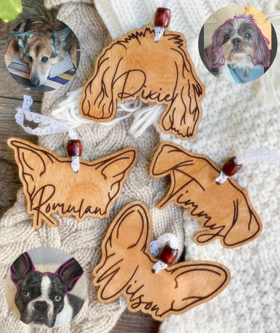 Dog Ear Outline Christmas Ornaments