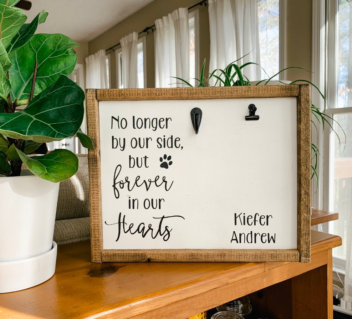 Pet Memorial Gift | Dog Loss Sympathy Frame | Custom Cat Remembrance Sign | No Longer By Our Side Forever In Our Hearts | Pet Keepsake