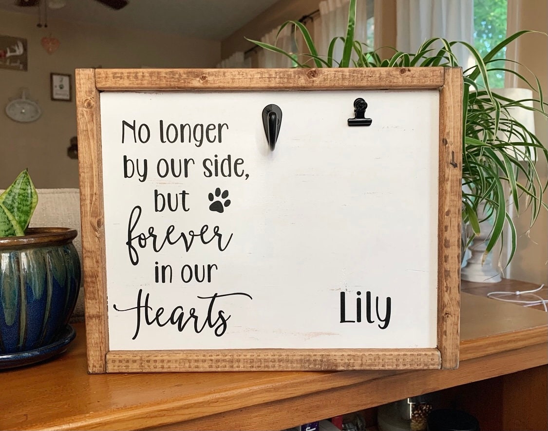 Pet Memorial Gift | Dog Loss Sympathy Frame | Custom Cat Remembrance Sign | No Longer By Our Side Forever In Our Hearts | Pet Keepsake