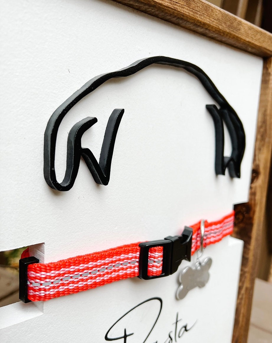 Custom Dog Ear Silhouette - Pet Line Art With Collar Holder