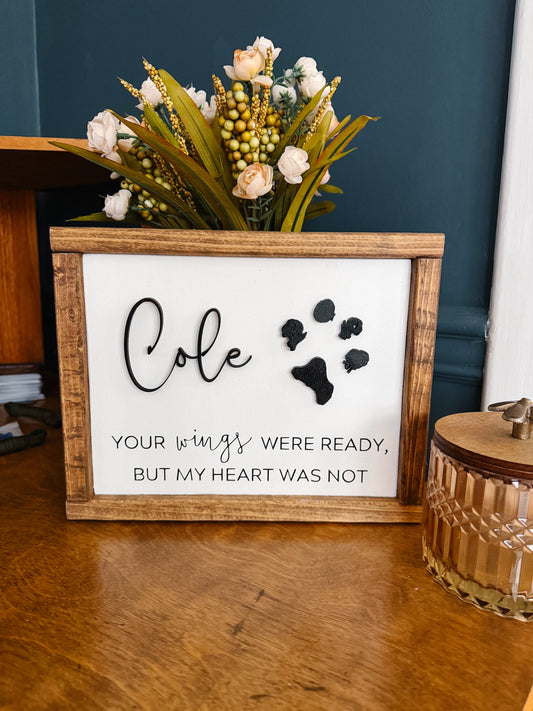 Custom pet keepsake with paw print - your wings were ready