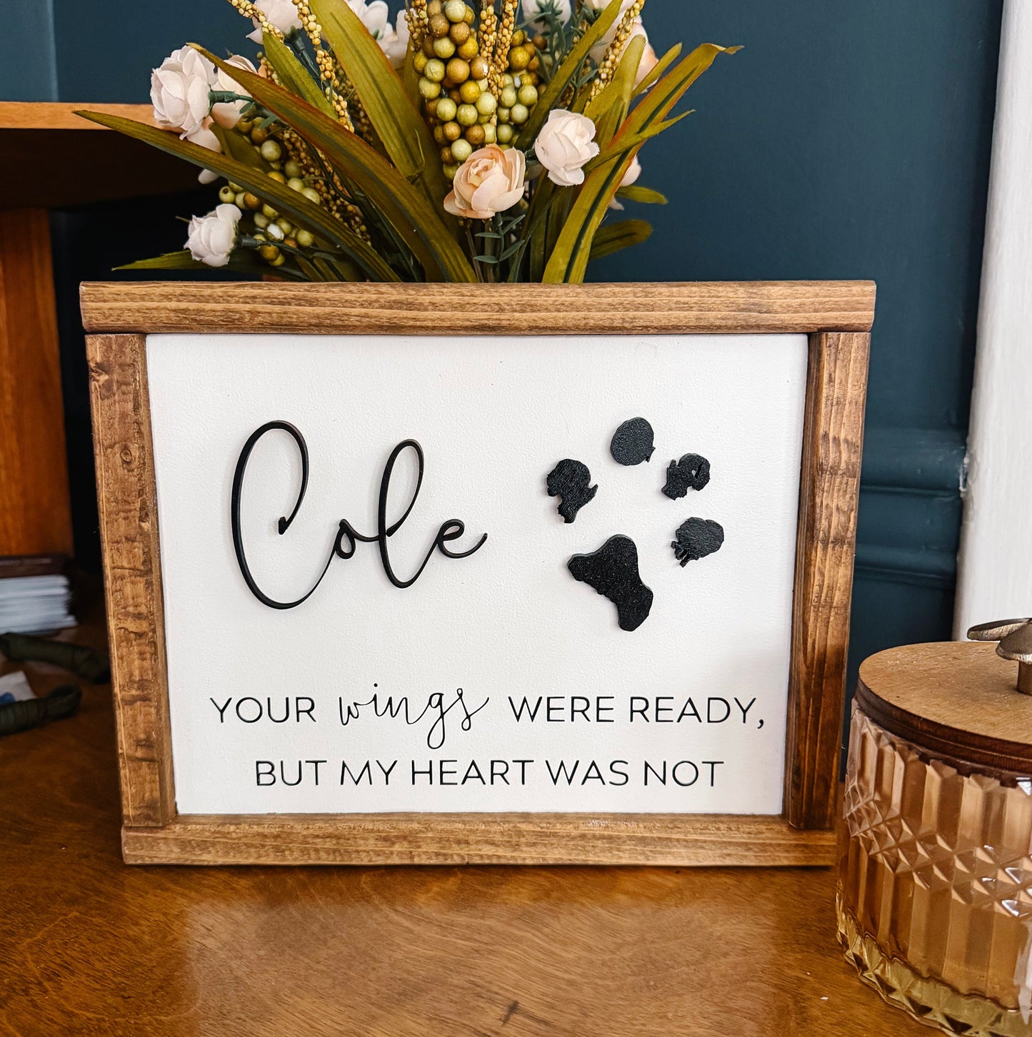 Custom pet keepsake with paw print - your wings were ready