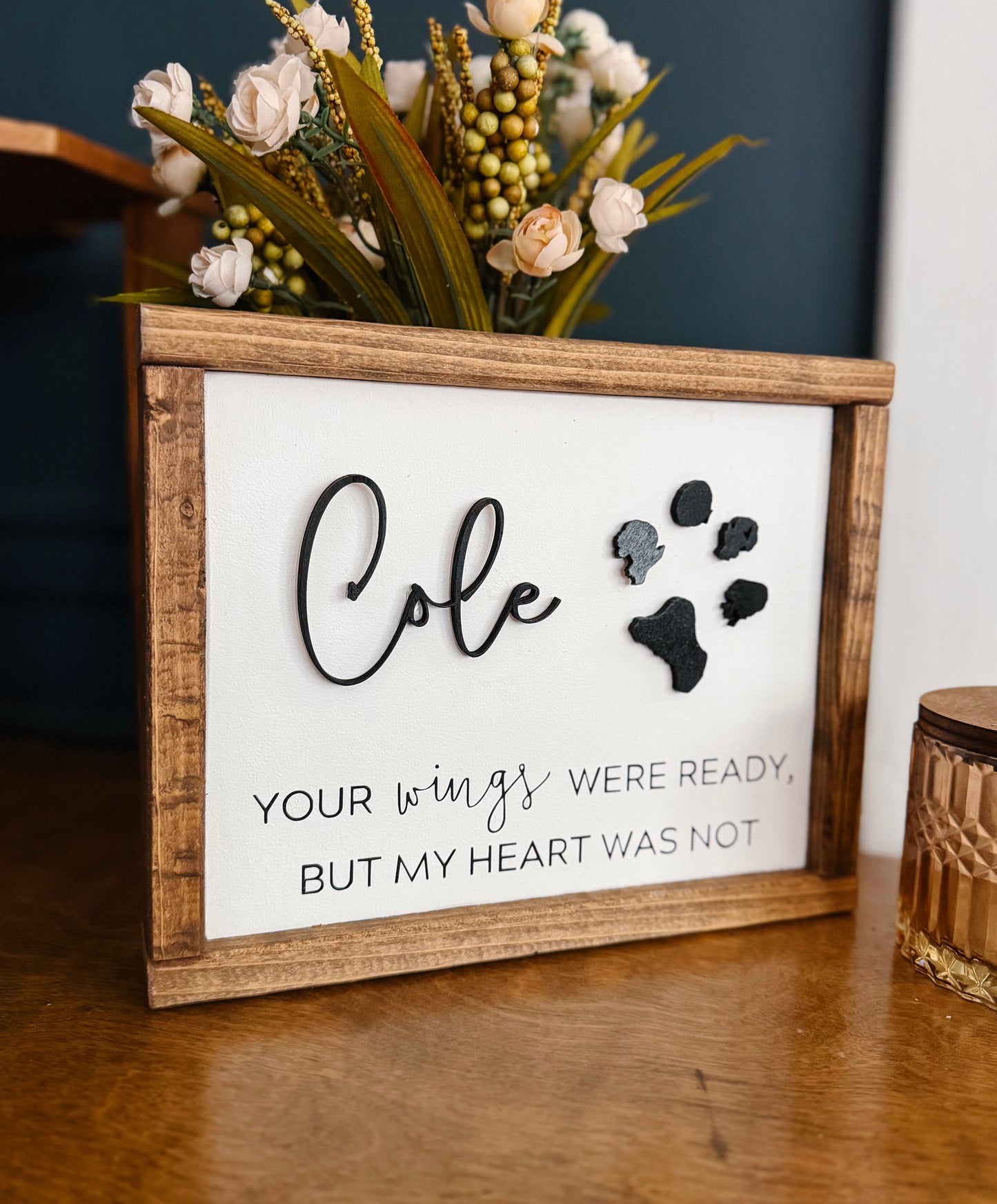 Custom pet keepsake with paw print - your wings were ready