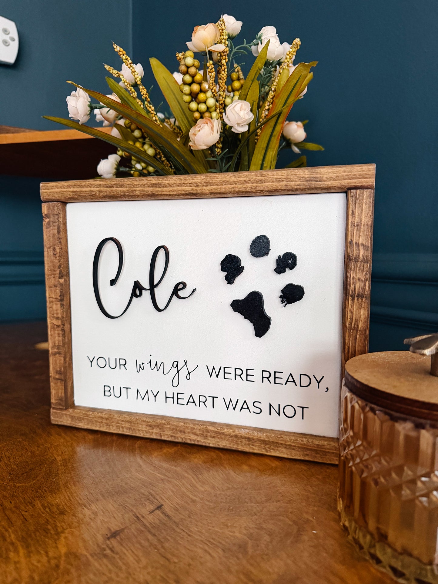 Custom pet keepsake with paw print - your wings were ready