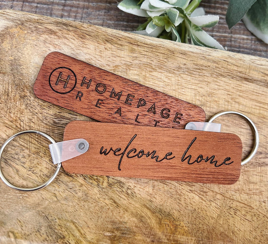 Engraved "Welcome Home" Realtor Keychain With Logo