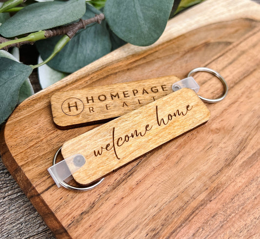 Engraved "Welcome Home" Realtor Keychain With Logo