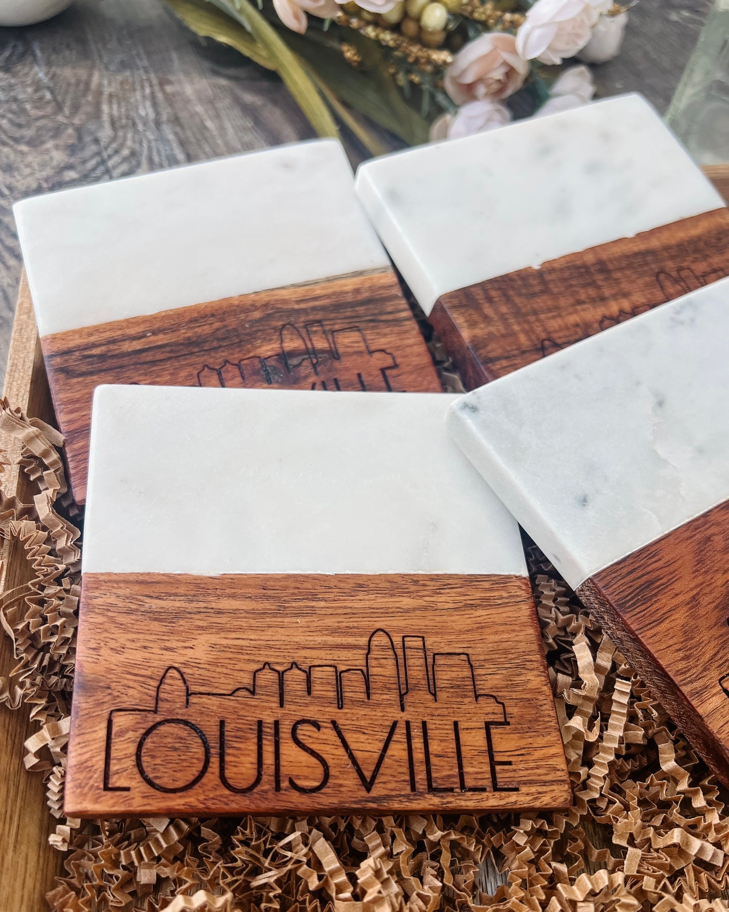 Engraved "Louisville Skyline" Coasters - Set of 4