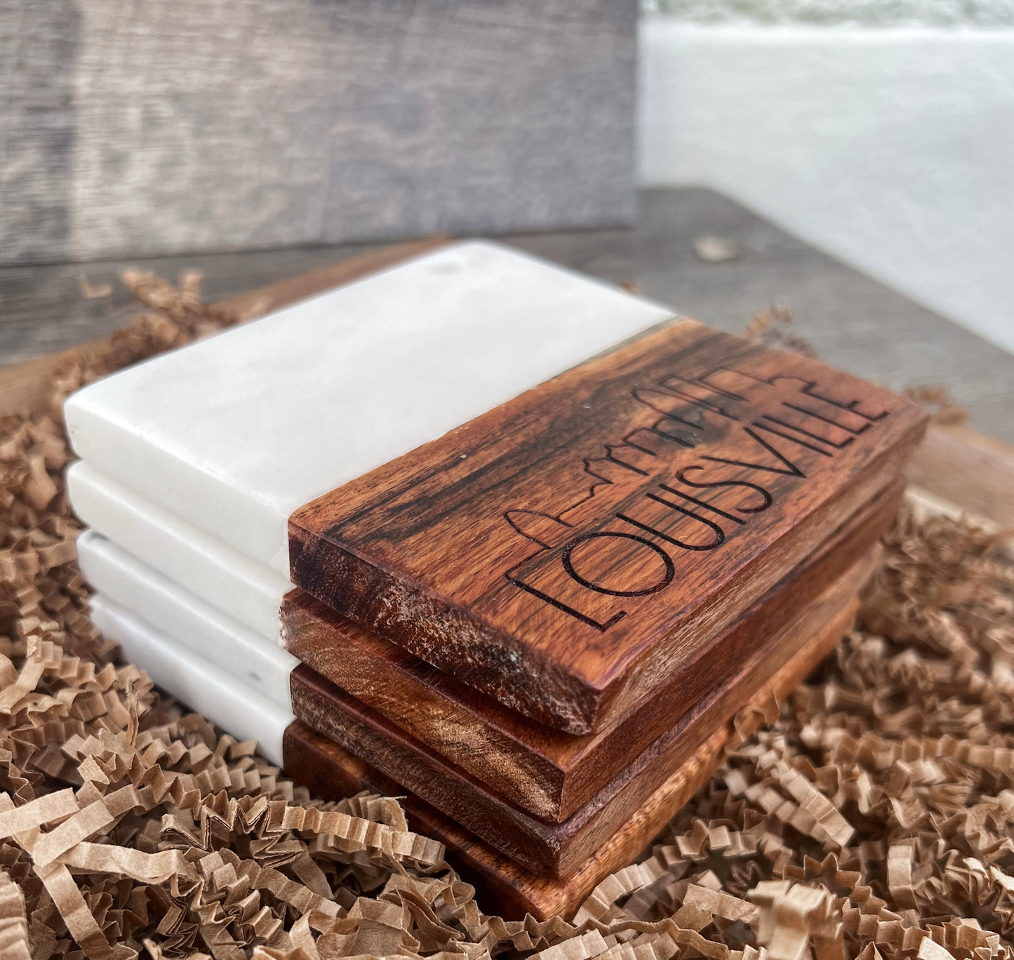 Engraved "Louisville Skyline" Coasters - Set of 4
