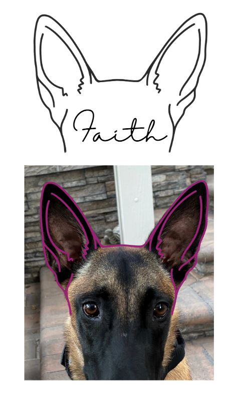 DIGITAL FILE - Custom Drawn Dog Ear Outline + Name