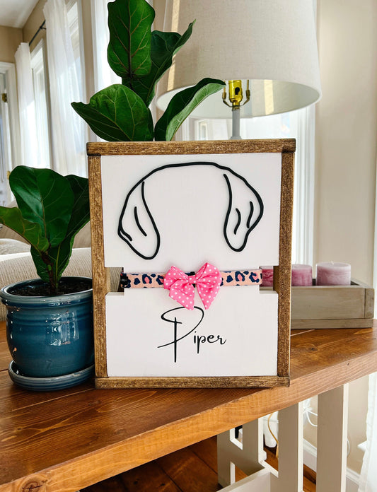 Custom Dog Ear Silhouette - Pet Line Art With Collar Holder